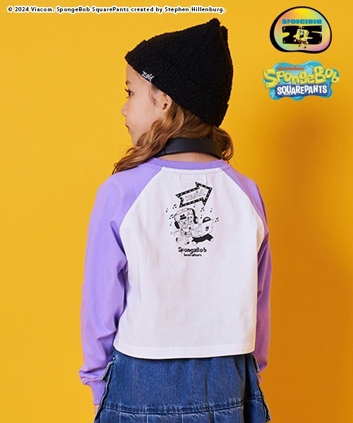 X-girl Stages（エックスガールステージス）の「【スポンジ・ボブ】ラグラン長袖Tシャツ（Tシャツ/カットソー・キッズ・ブラック/ラベンダー・100cm/90cm/140cm/130cm/120cm/110cm）」の5枚目の写真
