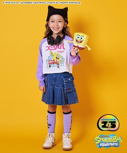 X-girl Stages（エックスガールステージス）の「【スポンジ・ボブ】ラグラン長袖Tシャツ（Tシャツ/カットソー・キッズ・ブラック/ラベンダー・100cm/90cm/140cm/130cm/120cm/110cm）」の6枚目の写真