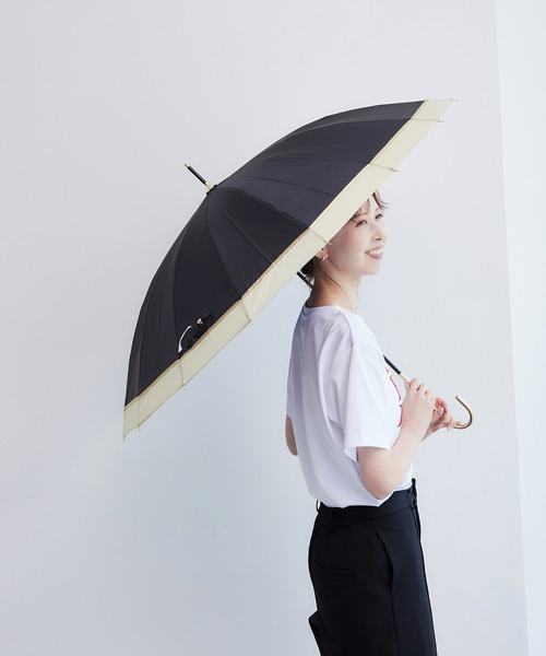 ROPE' PICNIC（ロペピクニック）の「【Wpc.】晴雨兼用/16本切り継ぎラインロングアンブレラ（長傘・レディース・ベージュ/ネイビー/グレー系その他・FREE）」の3枚目の写真