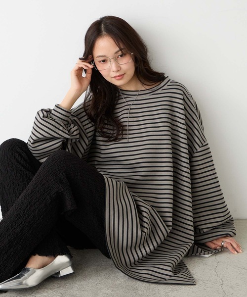 forksy.(フォルクシー)の「【forksy.】<エブリデイシリーズ>オーバーサイズスウェッティーシャツ(Tシャツ/カットソー・レディース・杢グレー/ブラック/アイボリー/ネイビー/ミント/ダークブラウン/ダークブルー/プラム/ブラック系/チャコール/グレイッシュブルー/グレー系/ライトベージュ/ライトブルー/ブラウン系/スモークピンク/ダークグリーン/バーガンディー/チェリーレッド/テラコッタ/ネイビー系/ブラウン系1/グレー系1/オフホワイト/カーキ・FREE/SHORT)」の8枚目の写真