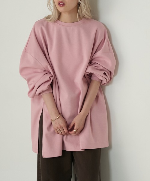 forksy.（フォルクシー）の「【forksy.】<エブリデイシリーズ>オーバーサイズスウェッティーシャツ（Tシャツ/カットソー・レディース・杢グレー/ブラック/アイボリー/ネイビー/ミント/ダークブラウン/ダークブルー/プラム/ブラック系/チャコール/グレイッシュブルー/グレー系/ライトベージュ/ライトブルー/ブラウン系/スモークピンク/ダークグリーン/バーガンディー/チェリーレッド/テラコッタ・FREE/SHORT）」の18枚目の写真