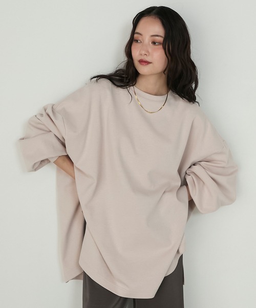 forksy.（フォルクシー）の「【forksy.】<エブリデイシリーズ>オーバーサイズスウェッティーシャツ（Tシャツ/カットソー・レディース・杢グレー/ブラック/アイボリー/ネイビー/ミント/ダークブラウン/ダークブルー/プラム/ブラック系/チャコール/グレイッシュブルー/グレー系/ライトベージュ/ライトブルー/ブラウン系/スモークピンク/ダークグリーン/バーガンディー/チェリーレッド/テラコッタ・FREE/SHORT）」の10枚目の写真