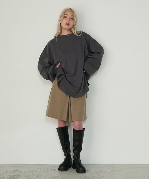 forksy.（フォルクシー）の「【forksy.】<エブリデイシリーズ>オーバーサイズスウェッティーシャツ（Tシャツ/カットソー・レディース・杢グレー/ブラック/アイボリー/ネイビー/ミント/ダークブラウン/ダークブルー/プラム/ブラック系/チャコール/グレイッシュブルー/グレー系/ライトベージュ/ライトブルー/ブラウン系/スモークピンク/ダークグリーン/バーガンディー/チェリーレッド/テラコッタ・FREE/SHORT）」の5枚目の写真