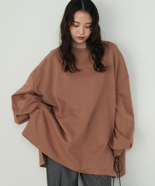 forksy.（フォルクシー）の「【forksy.】<エブリデイシリーズ>オーバーサイズスウェッティーシャツ（Tシャツ/カットソー・レディース・杢グレー/ブラック/アイボリー/ネイビー/ミント/ダークブラウン/ダークブルー/プラム/ブラック系/チャコール/グレイッシュブルー/グレー系/ライトベージュ/ライトブルー/ブラウン系/スモークピンク/ダークグリーン/バーガンディー/チェリーレッド/テラコッタ・FREE/SHORT）」の8枚目の写真