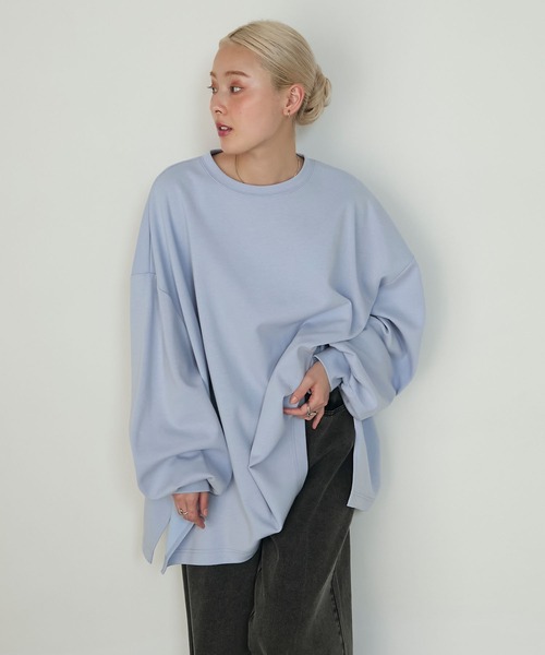 forksy.（フォルクシー）の「【forksy.】<エブリデイシリーズ>オーバーサイズスウェッティーシャツ（Tシャツ/カットソー・レディース・杢グレー/ブラック/アイボリー/ネイビー/ミント/ダークブラウン/ダークブルー/プラム/ブラック系/チャコール/グレイッシュブルー/グレー系/ライトベージュ/ライトブルー/ブラウン系/スモークピンク/ダークグリーン/バーガンディー/チェリーレッド/テラコッタ・FREE/SHORT）」の13枚目の写真