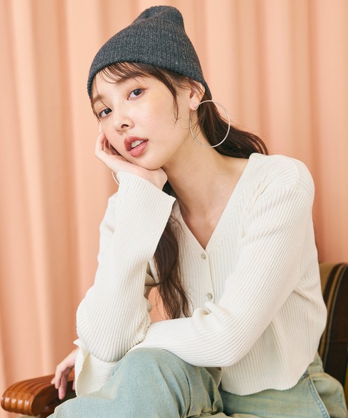 セール】袖スリットクロップド丈カーディガン（カーディガン