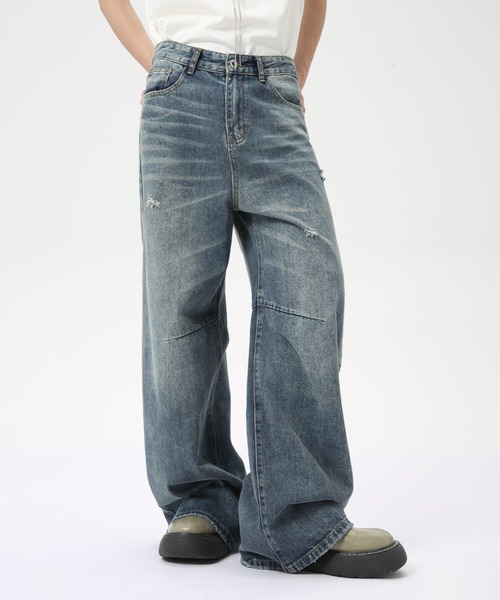 WESTBOY(ウエストボーイ)の「ルーズバギーウォッシュドデニムパンツ/セミワイドデニムパンツ WO24W1PT03【WB ORIGINALS】(デニムパンツ・メンズ・ブルー・XL/M/L)」の1枚目の写真