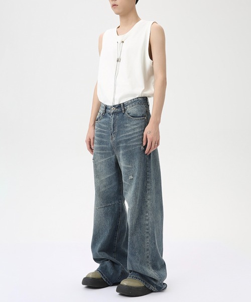 WESTBOY(ウエストボーイ)の「ルーズバギーウォッシュドデニムパンツ/セミワイドデニムパンツ WO24W1PT03【WB ORIGINALS】(デニムパンツ・メンズ・ブルー・XL/M/L)」の2枚目の写真