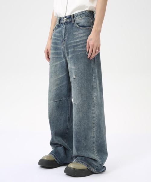 WESTBOY(ウエストボーイ)の「ルーズバギーウォッシュドデニムパンツ/セミワイドデニムパンツ WO24W1PT03【WB ORIGINALS】(デニムパンツ・メンズ・ブルー・XL/M/L)」の4枚目の写真