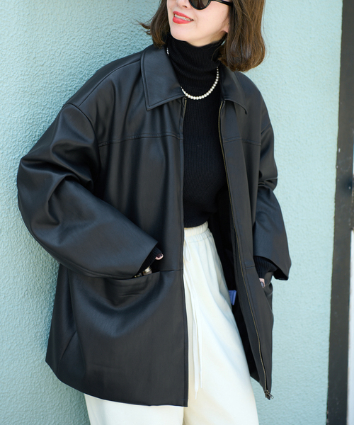 新品タグ付！B.C STOCK グリーミー フェイクレザーブルゾン B.C STOCK（ベーセーストック）の「Gleamy/グリーミー フェイクレザー