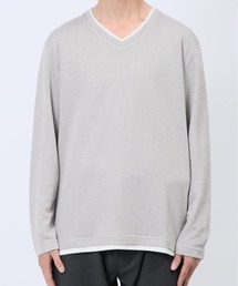 m.f.editorial（エムエフエディトリアル）の「m.f.エディトリアル メンズ メランジジャガード フェイクVネック長袖Tシャツ（Tシャツ/カットソー・メンズ）」