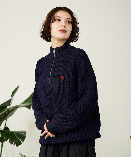 U.S. POLO ASSN.（ユーエスポロアッスン）の「U.S. POLO ASSN./ユーエスポロアッスン ハーフジップニット（ニット/セーター・メンズ・ブラック/アイボリー/ダークオレンジ/ダークブルー/ベージュ/ネイビー・M/L/LL）」の5枚目の写真