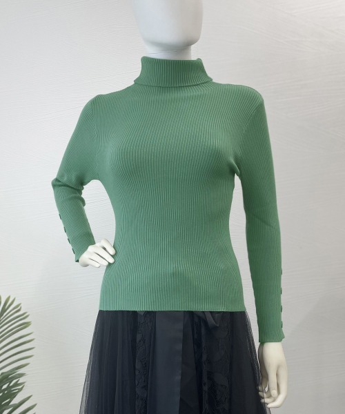 Miniministore（ミニミニストア）の「タートルネックニットトップス 袖口ボタン（ニット/セーター・レディース・ブラック/ピンクベージュ/ブラウン/グリーン・FREE）」の14枚目の写真