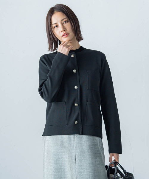 LAUTREAMONT(ロートレアモン)の「【カタログ掲載】ポケットニットジャケット≪手洗い可能≫(ノーカラージャケット・レディース・ブラック/アイボリー・9号)」の2枚目の写真