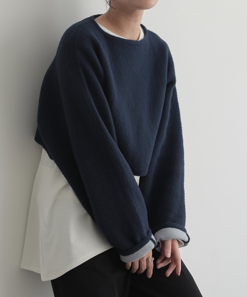 for/c(フォーシー)の「Wフェイスショートフェザーニット【サスティナブル】(ニット/セーター・レディース・アイボリー/チャコールグレー/ネイビー・M/L)」の1枚目の写真