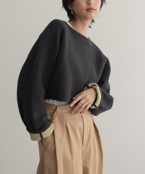 for/c(フォーシー)の「Wフェイスショートフェザーニット【サスティナブル】(ニット/セーター・レディース・アイボリー/チャコールグレー/ネイビー・M/L)」の3枚目の写真