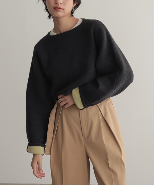 for/c(フォーシー)の「Wフェイスショートフェザーニット【サスティナブル】(ニット/セーター・レディース・アイボリー/チャコールグレー/ネイビー・M/L)」の5枚目の写真