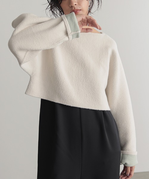 for/c(フォーシー)の「Wフェイスショートフェザーニット【サスティナブル】(ニット/セーター・レディース・アイボリー/チャコールグレー/ネイビー・M/L)」の10枚目の写真