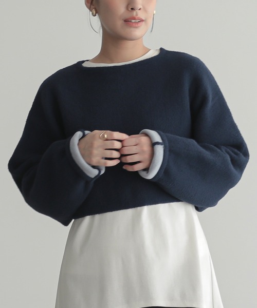 for/c(フォーシー)の「Wフェイスショートフェザーニット【サスティナブル】(ニット/セーター・レディース・アイボリー/チャコールグレー/ネイビー・M/L)」の17枚目の写真