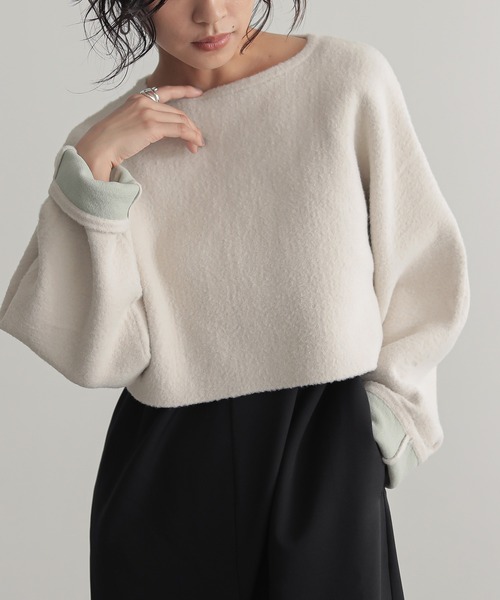 for/c(フォーシー)の「Wフェイスショートフェザーニット【サスティナブル】(ニット/セーター・レディース・アイボリー/チャコールグレー/ネイビー・M/L)」の12枚目の写真