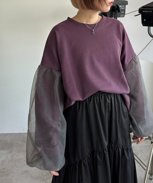 apres jour mignon(アプレジュールミニョン)の「袖チュールスウェット【ZOZOTOWN限定アイテム】(スウェット・レディース・パープル/グリーン/ブラック・X-LARGE/フリー)」の21枚目の写真