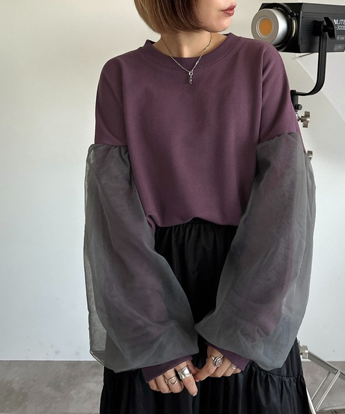 apres jour mignon(アプレジュールミニョン)の「袖チュールスウェット【ZOZOTOWN限定アイテム】(スウェット・レディース・パープル/グリーン/ブラック・X-LARGE/フリー)」の22枚目の写真