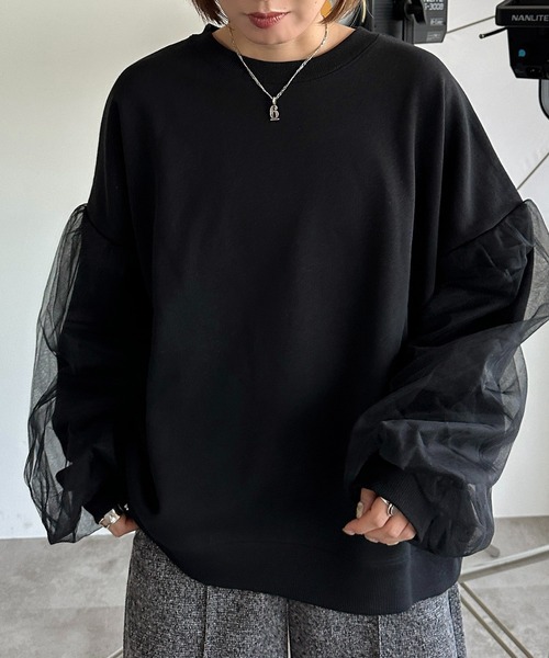 apres jour mignon(アプレジュールミニョン)の「袖チュールスウェット【ZOZOTOWN限定アイテム】(スウェット・レディース・パープル/グリーン/ブラック・X-LARGE/フリー)」の9枚目の写真