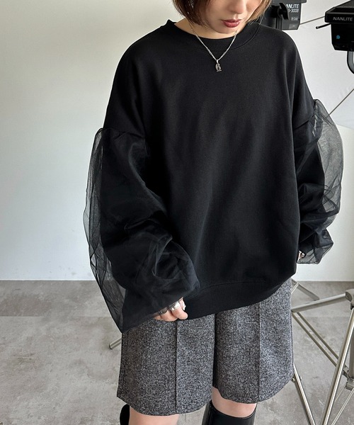 apres jour mignon(アプレジュールミニョン)の「袖チュールスウェット【ZOZOTOWN限定アイテム】(スウェット・レディース・パープル/グリーン/ブラック・X-LARGE/フリー)」の10枚目の写真