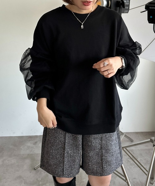 apres jour mignon(アプレジュールミニョン)の「袖チュールスウェット【ZOZOTOWN限定アイテム】(スウェット・レディース・パープル/グリーン/ブラック・X-LARGE/フリー)」の11枚目の写真