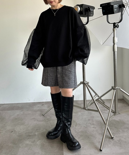 apres jour mignon(アプレジュールミニョン)の「袖チュールスウェット【ZOZOTOWN限定アイテム】(スウェット・レディース・パープル/グリーン/ブラック・X-LARGE/フリー)」の12枚目の写真