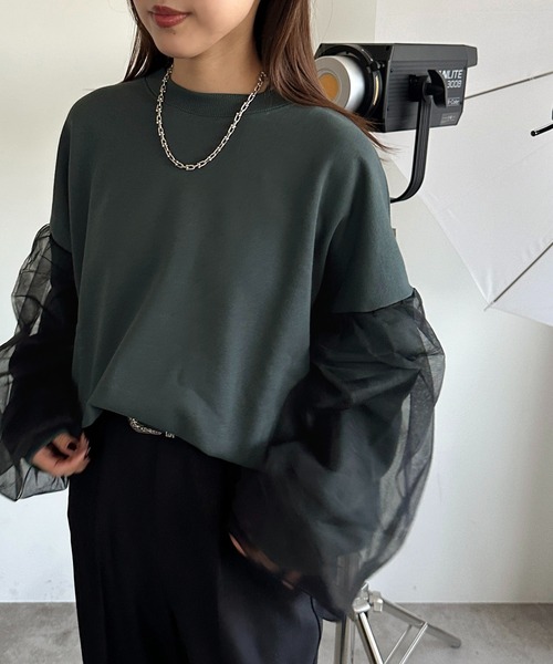 apres jour mignon(アプレジュールミニョン)の「袖チュールスウェット【ZOZOTOWN限定アイテム】(スウェット・レディース・パープル/グリーン/ブラック・X-LARGE/フリー)」の14枚目の写真