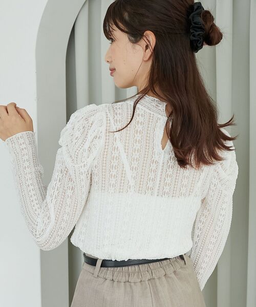 MAJESTIC LEGON(マジェスティックレゴン)の「パワショルレース長袖トップス(Tシャツ/カットソー・レディース・オフホワイト/ブラック/アイボリー・MEDIUM)」の10枚目の写真