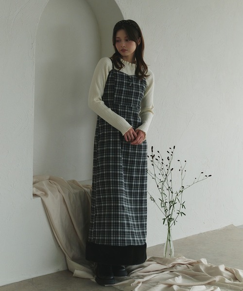 fupel(フぺル)の「Multi-way check fur cami one piece / マルチウェイチェックファーキャミワンピース(ワンピース・レディース・ブラック/ブラウン系その他・FREE)」の1枚目の写真