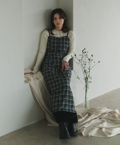 セール】Multi-way check fur cami one piece / マルチウェイチェック
