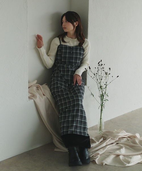 fupel(フぺル)の「Multi-way check fur cami one piece / マルチウェイチェックファーキャミワンピース(ワンピース・レディース・ブラック/ブラウン系その他・FREE)」の19枚目の写真