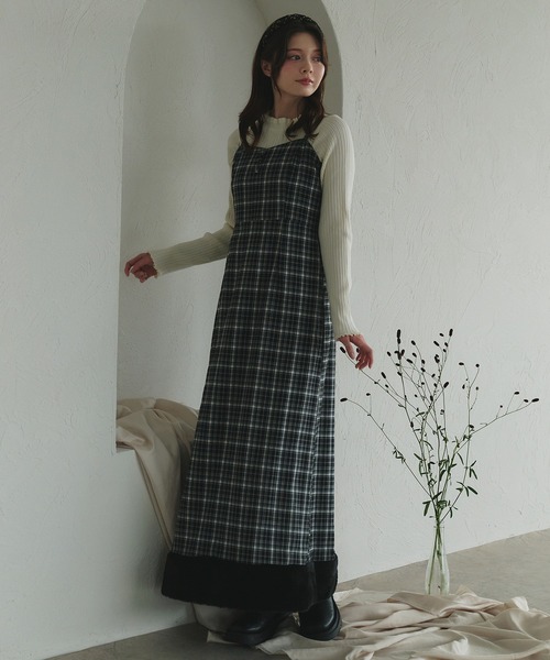 fupel(フぺル)の「Multi-way check fur cami one piece / マルチウェイチェックファーキャミワンピース(ワンピース・レディース・ブラック/ブラウン系その他・FREE)」の20枚目の写真