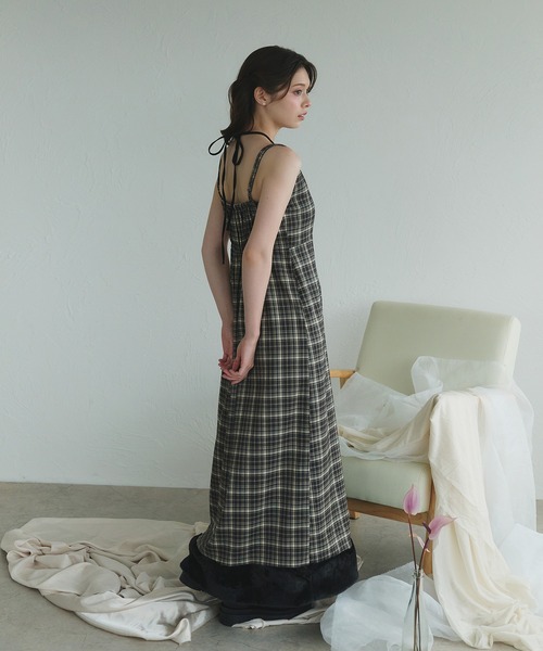 fupel(フぺル)の「Multi-way check fur cami one piece / マルチウェイチェックファーキャミワンピース(ワンピース・レディース・ブラック/ブラウン系その他・FREE)」の12枚目の写真