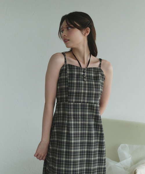 fupel(フぺル)の「Multi-way check fur cami one piece / マルチウェイチェックファーキャミワンピース(ワンピース・レディース・ブラック/ブラウン系その他・FREE)」の14枚目の写真