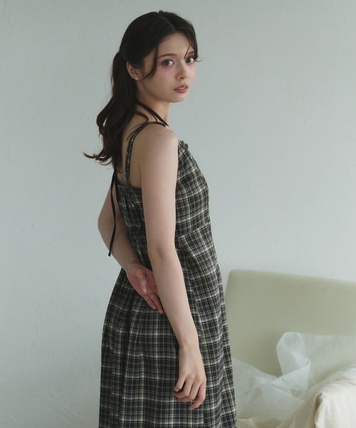 fupel(フぺル)の「Multi-way check fur cami one piece / マルチウェイチェックファーキャミワンピース(ワンピース・レディース・ブラック/ブラウン系その他・FREE)」の17枚目の写真