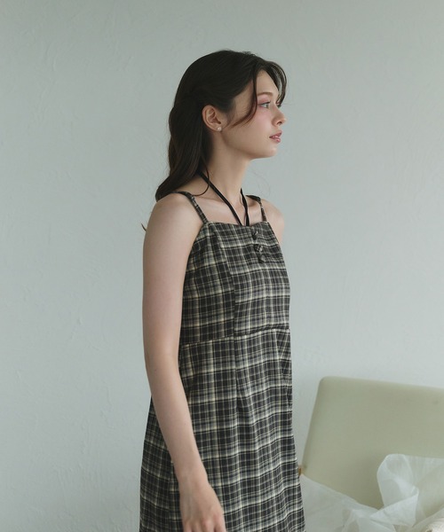 fupel(フぺル)の「Multi-way check fur cami one piece / マルチウェイチェックファーキャミワンピース(ワンピース・レディース・ブラック/ブラウン系その他・FREE)」の15枚目の写真