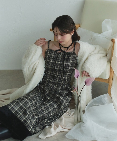 セール】Multi-way check fur cami one piece / マルチウェイチェック