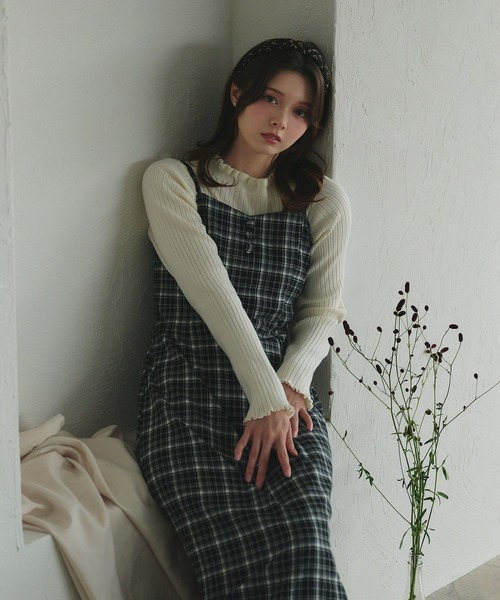 fupel(フぺル)の「Multi-way check fur cami one piece / マルチウェイチェックファーキャミワンピース(ワンピース・レディース・ブラック/ブラウン系その他・FREE)」の3枚目の写真
