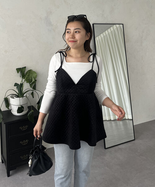 prose verse（プロズヴェール）の「【MOMO COLLECTION】キルティングベロアVネックペプラムビスチェ（キャミソール・レディース・ブラック・MEDIUM/LARGE）」の5枚目の写真