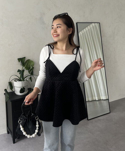 prose verse（プロズヴェール）の「【MOMO COLLECTION】キルティングベロアVネックペプラムビスチェ（キャミソール・レディース・ブラック・MEDIUM/LARGE）」の7枚目の写真