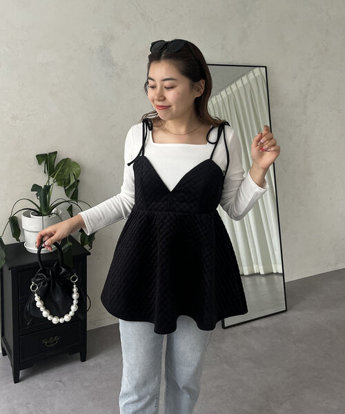 prose verse（プロズヴェール）の「【MOMO COLLECTION】キルティングベロアVネックペプラムビスチェ（キャミソール・レディース・ブラック・MEDIUM/LARGE）」の9枚目の写真