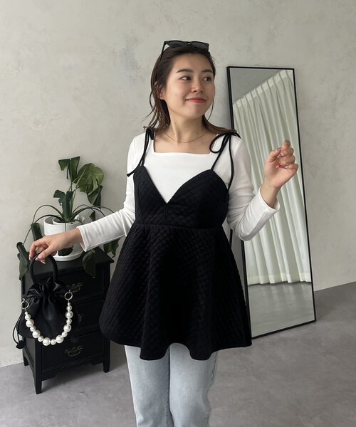 prose verse（プロズヴェール）の「【MOMO COLLECTION】キルティングベロアVネックペプラムビスチェ（キャミソール・レディース・ブラック・MEDIUM/LARGE）」の10枚目の写真