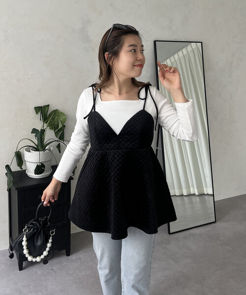 prose verse（プロズヴェール）の「【MOMO COLLECTION】キルティングベロアVネックペプラムビスチェ（キャミソール・レディース・ブラック・MEDIUM/LARGE）」の12枚目の写真