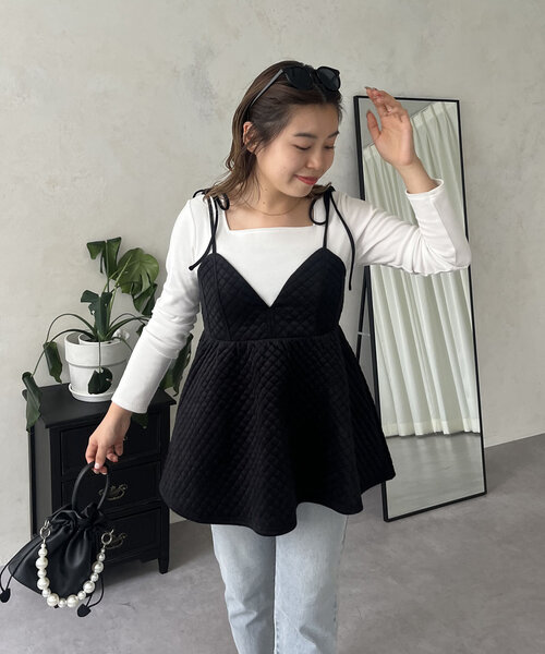 prose verse（プロズヴェール）の「【MOMO COLLECTION】キルティングベロアVネックペプラムビスチェ（キャミソール・レディース・ブラック・MEDIUM/LARGE）」の13枚目の写真