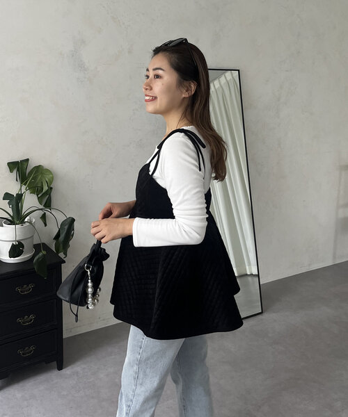 prose verse（プロズヴェール）の「【MOMO COLLECTION】キルティングベロアVネックペプラムビスチェ（キャミソール・レディース・ブラック・MEDIUM/LARGE）」の14枚目の写真