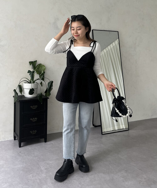 prose verse（プロズヴェール）の「【MOMO COLLECTION】キルティングベロアVネックペプラムビスチェ（キャミソール・レディース・ブラック・MEDIUM/LARGE）」の19枚目の写真